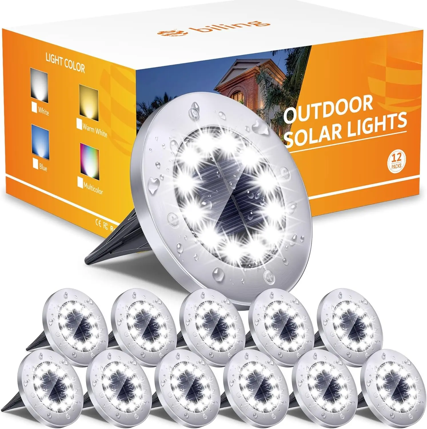 Solar Outdoor Lights 12 Pack, Bright 12 LEDs Solar Ground Lights , Flat Landscape Lighting Solar  for Yard Walkway Pathway Garden Driveway (White)