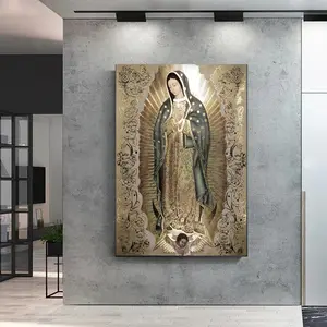 Guadalupe Virgin Mary Pattern Unframed Painting, Wall Art Canvas Printing, Wall Decor for Home Living Room Bedroom, Religious Decoration