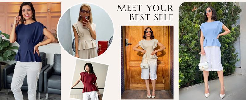 Cicy Bell Womens Peplum Tops Summer Babydoll Cap Sleeve T-Shirts Dressy Casual Crew Neck Pleated Blouses for Business Wear & Summer Outings