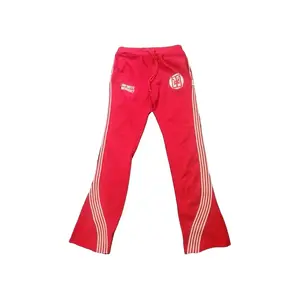 INFINITE MINDSET Red Stack and Flared Joggers with Stripes and Logo on Leg