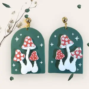 Mushroom field Earrings, Neutral colors --- Handmade/Laser cut