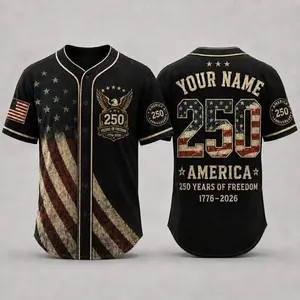 Personalized USA 250th Anniversary Baseball Jersey, Custom Name Number 1776-2026, America 250 Years of Freedom 4th of July Gift