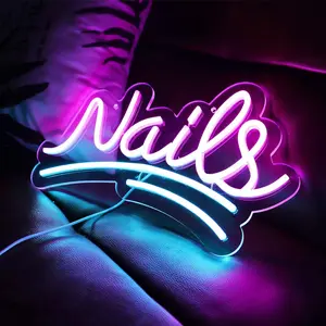 Neon Nail Salon Sign, Night Glow LED Wall Light, USB Powered, Neon Nail Lights for Bedroom Decor, Christmas Birthday Party Gift
