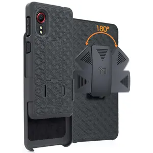 Case and Clip for Galaxy XCover 5, Nakedcellphone [Black Tread] Kickstand Cover with [Rotating/Ratchet] Belt Hip Holster Holder Combo for Samsung Galaxy XCover 5 Phone (SM-G525)