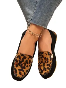 New Leopard Patchwork Suede Sneakers, Slip On Style Fashionable Breathable Comfortable Women's Shoes for Work Travel, Stylish Casual Footwear