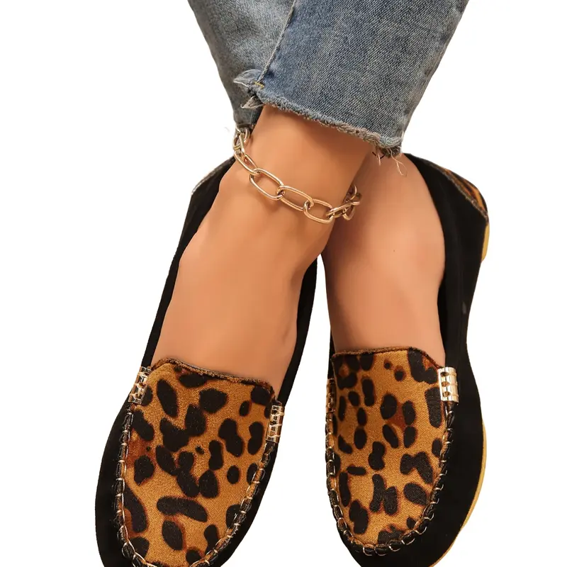New Leopard Patchwork Suede Sneakers, Slip-On Style Casual Trendy Flat, Breathable Comfortable Women's Shoes for Work, Travel & Daily Wear, Casual Slip Ons