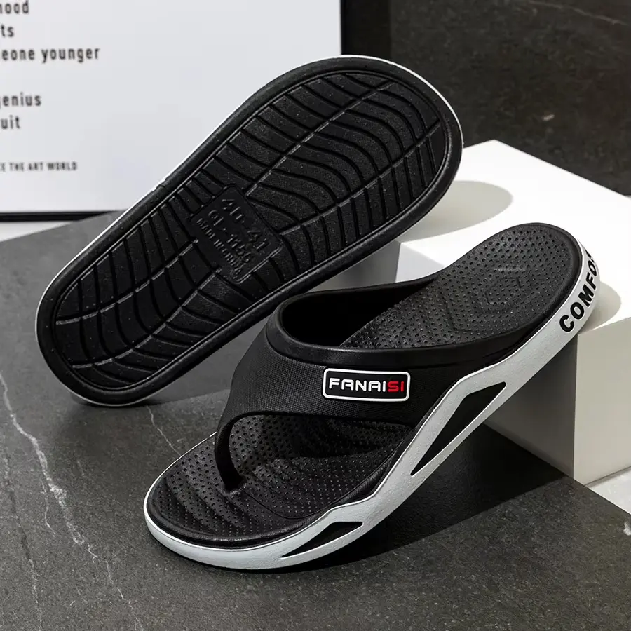 Men's Soft PVC Plastic Slip-On Flip Flops - Thong Strap Open Toe Non-Slip Lightweight Summer Footwear for Backyard Outdoor Beach, Couple-Ready Indoor Dorm Bathroom Use