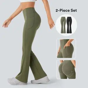 Halara 2-piece UltraSculpt SoCinched High Waisted Scrunch Butt Lifting Tummy Control Pocket Shaping Yoga Bootcut Leggings set