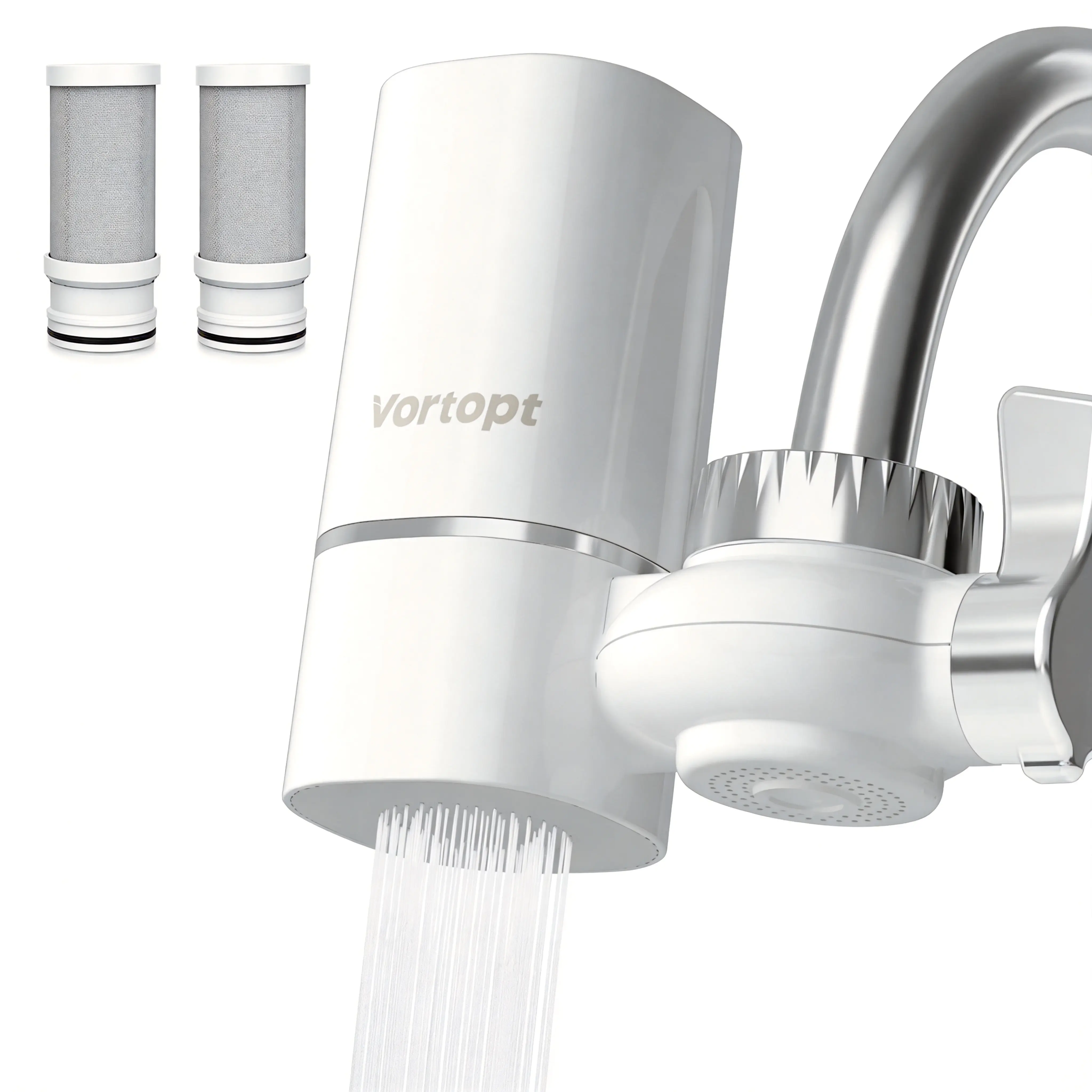 Vortopt Water Filter Faucet Mountable with 2 Replacement Filters for Home Use