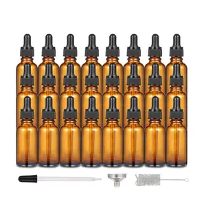 24 Pcs 1 oz Amber Glass Tincture Bottles with Eye Dropper,30 ml Leak-Proof Eye Dropping Bottles with 2 Stainless Steel Funnel,1 Glass Dropper,48 Stickers,1 Brush for Essential Oil,Perfume