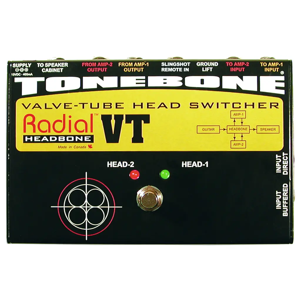 Radial Tonebone Headbone VT Amplifier Head Switcher - Audio Device for 2 Tube Amplifiers, Guitar Remote-Controlled Accessory