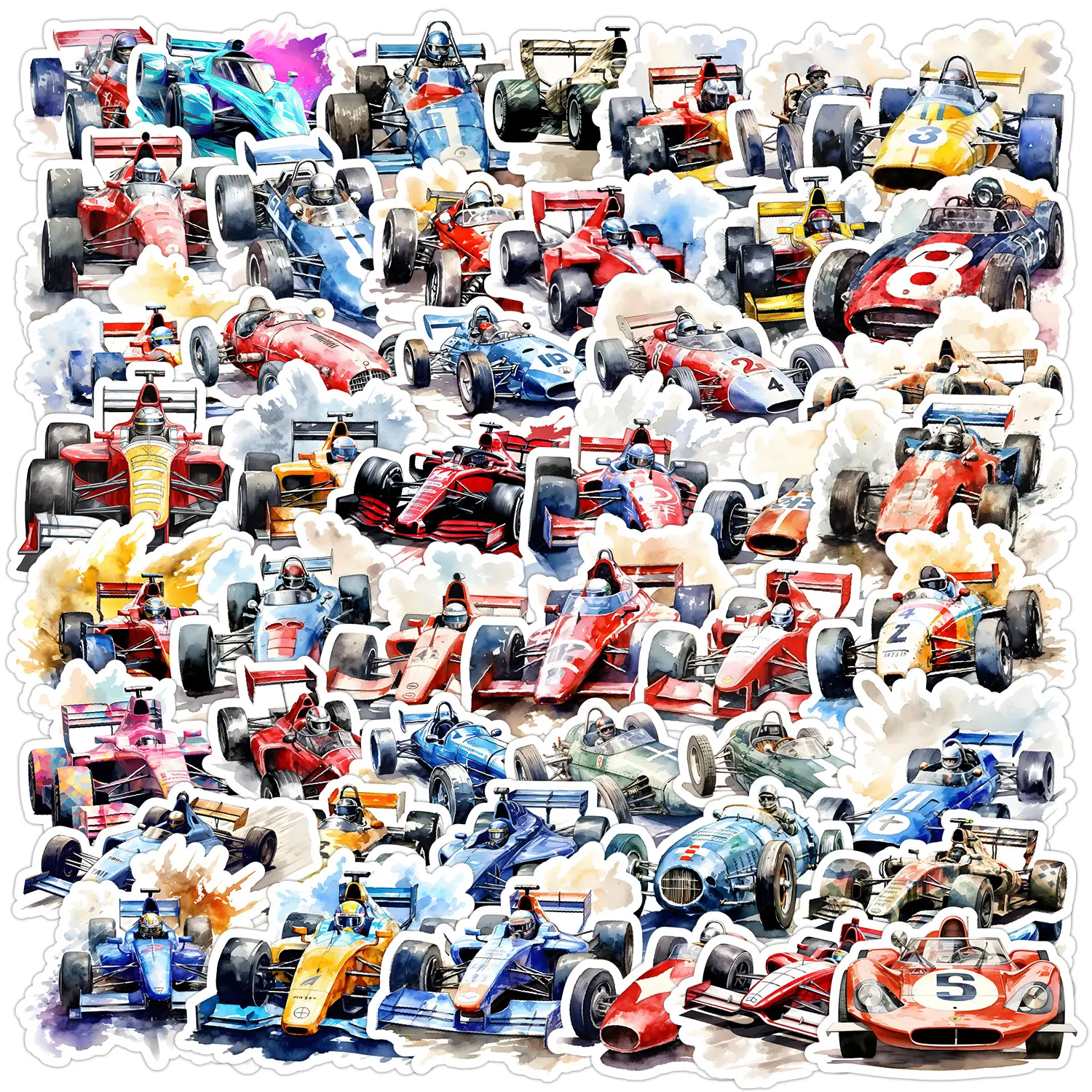 50pcs Cartoon F1 Racing Graffiti Series Stickers, Suitable for Faith Based Designs Such As Scrapbooks, Diaries, Laptops, Water Bottles, Cars, Car Decorative Sticker, Etc., As Gifts with Positive Information, Multipurpose Car Decal