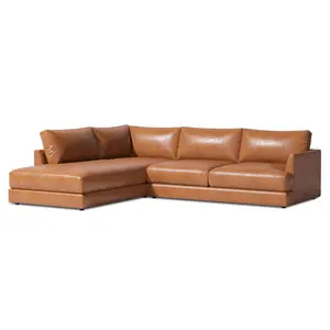 Valencia Serena Leather 2-Piece Left Bumper Chaise Sectional Sofa, Cognac
