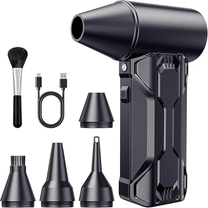 Compressed Air Duster, 110000 RPM High-Speed Electric Air Duster with Brushless Motor, 3-Speed Settings, Rechargeable Cordless Dust Blower with Fast Charging for PC, Keyboard, Car, Home (Black)