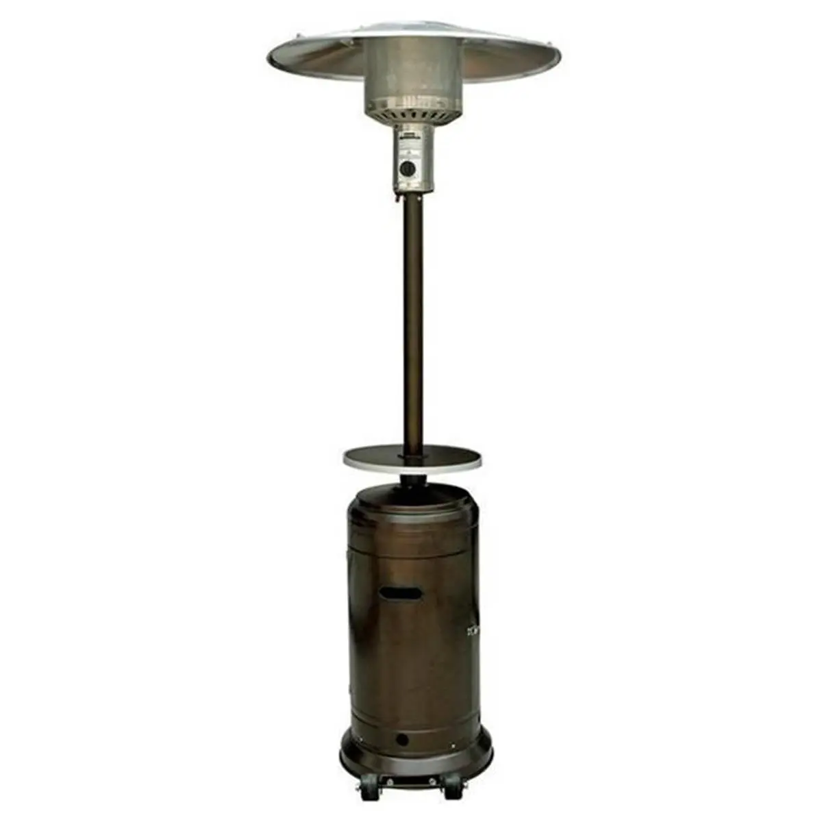 Bronze Finish Patio Heater - 87 in. Tall Hammered Look Model with Attached Table, for Home Improvement, Garden Use