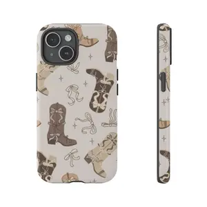 [Popular]Western Cowgirl Boots Phone Case – Beige Coquette Bow Aesthetic Case for iPhone 11 12 13 14 15 16 17 Models & Samsung Compatible with Samsung Galaxy S25