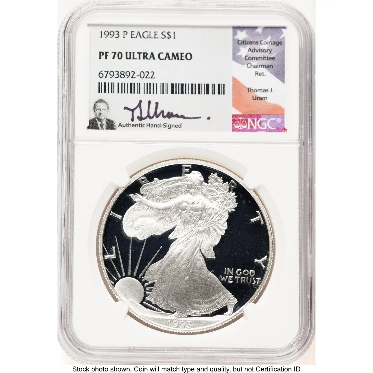 Modern Bullion Coins (1993-P Proof Silver Eagle 1 oz Thomas Uram)