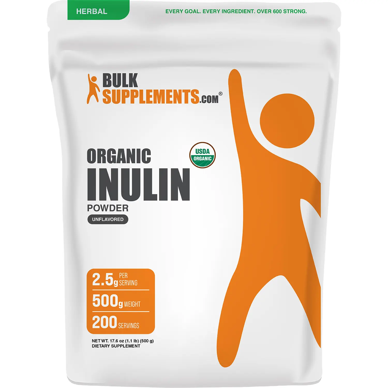 BulkSupplements Organic Inulin Powder - Dietary Fiber Supplement for Digestive Support, Healthy Gut - Natural Sweetener - 500g, 2.5g per Serving