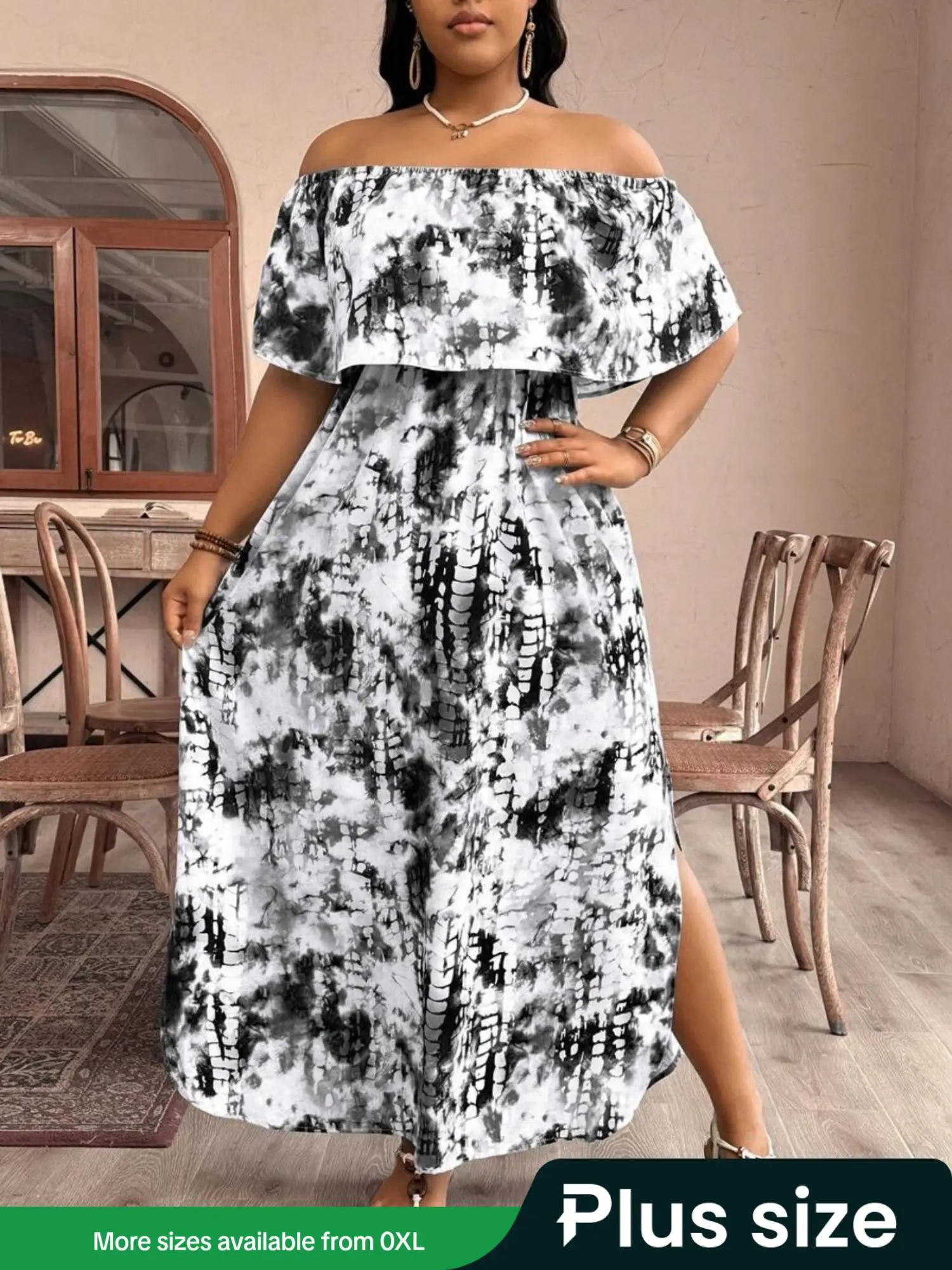 princess polly baby blue dress Jasmine Plus Size Knit Boho Floral V Neck Maxi Dress– Hello Curve main image 0