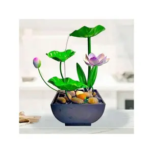 Miniature Desktop Fountain with Floral & LED Lighting, Sturdy Metal & Plastic, Submersible Pump, USB Power, Romantic Atmosphere, Perfect for Home & Office Decor, Holiday Gifts