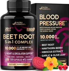 Beet Root 5-in-1 Complex Capsules - Healthy Blood Pressure Support Supplement** for Heart & Circulation Support - Olive Leaf, Hawthorn Berry & Hibiscus - for Men & Women - Made in USA, 120 Capsules