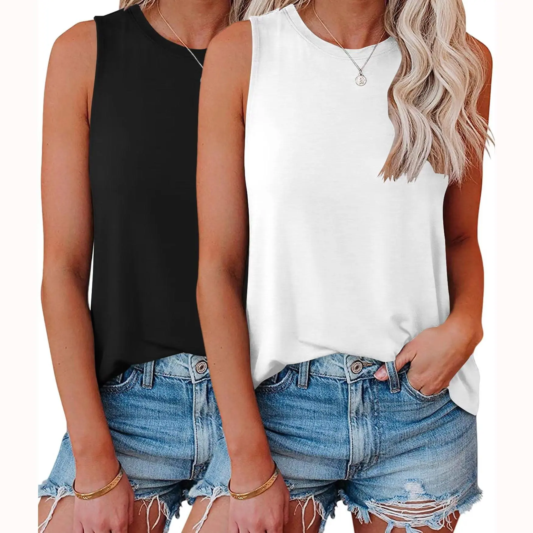 Men's Menswear Crew Neck Pull-On Tank Tops, 1-Pack/2-Pack Black(1pcs) Black+White Plain Breezy Sleeveless Loose-Fitting Casual Undershirts