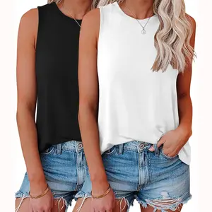 1/2Pack Womens Crew Neck Tank Tops Casual Loose Fit Sleeveless Shirt