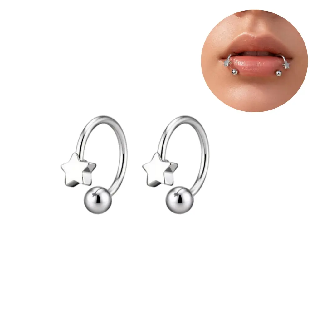 OUFER 16G Snakebite Piercing Star and Ball Top Ring Hoop OUFER 16G Snakebite Piercing Star and Ball Top Ring Hoop