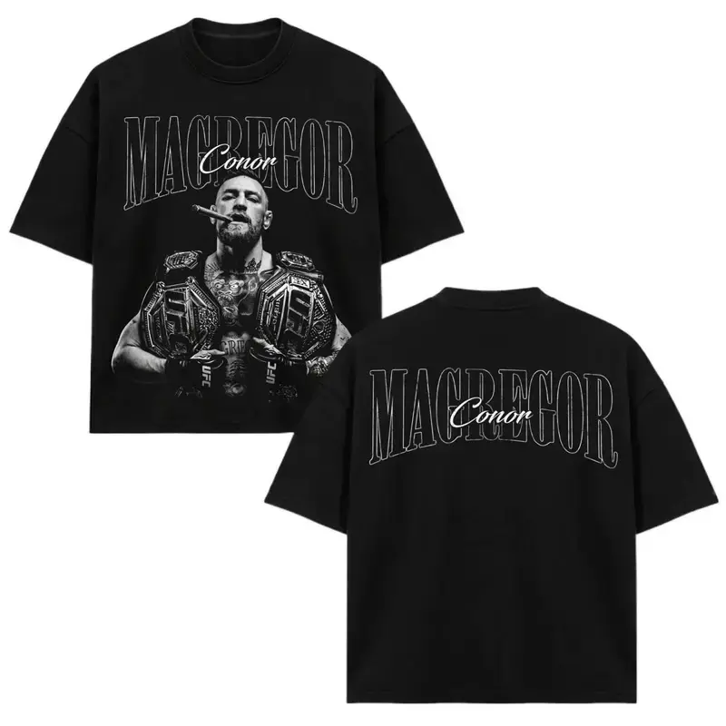 Conor McGregor Vintage Graphic T-Shirt, Double-Sided MMA Fighter Tee, UFC Inspired Combat Sports Streetwear Shirt, Retro Fight Night Graphic Top, Unisex Mixed Martial Arts Fan Apparel, Gift for UFC Fans & McGregor Supporters, Gift for Him