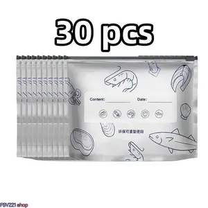 30 Pcs BPA-Free, Leakproof Reusable Seafood Print Food Storage Bags - Ziplock Freezer Bags, Stand-Up Produce Pouches for Fridge Organization, Meal Prep outdoorfun