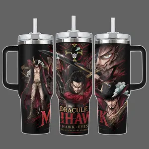 Dracule Mihawk Stainless Steel Insulated Tumbler Cup, 20oz/40oz with Straw Lid Included, Full Wrap Hawk Eyes Swordsman OPiece Design