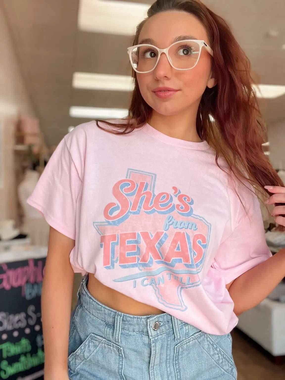She’s From Texas I Can Tell Graphic Tee – Pink Grey or white Western Cowgirl Shirt