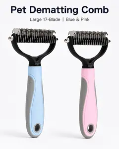 Pet Dematting Comb Grooming Essential｜Professional Dematting Comb, Anti-Static & Hair-Friendly, 17-Stainless Blades Effectively Remove Fur. Ergonomic Handle, Easily Solves Seasonal Shedding Problems
