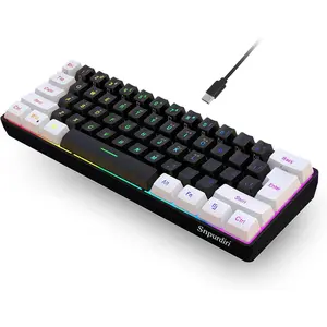 Snpurdiri 60% Wired Gaming Keyboard, Small RGB Backlit Membrane Gaming Keyboard, Ultra-Compact Mini Waterproof Keyboard for PC Computer Gamer White and Black