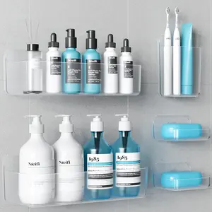 Adhesive Wall Shelf, Shower Sheves 5 Pack with Soap Holder, Shower Organizer for Bathroom Organization, Clear