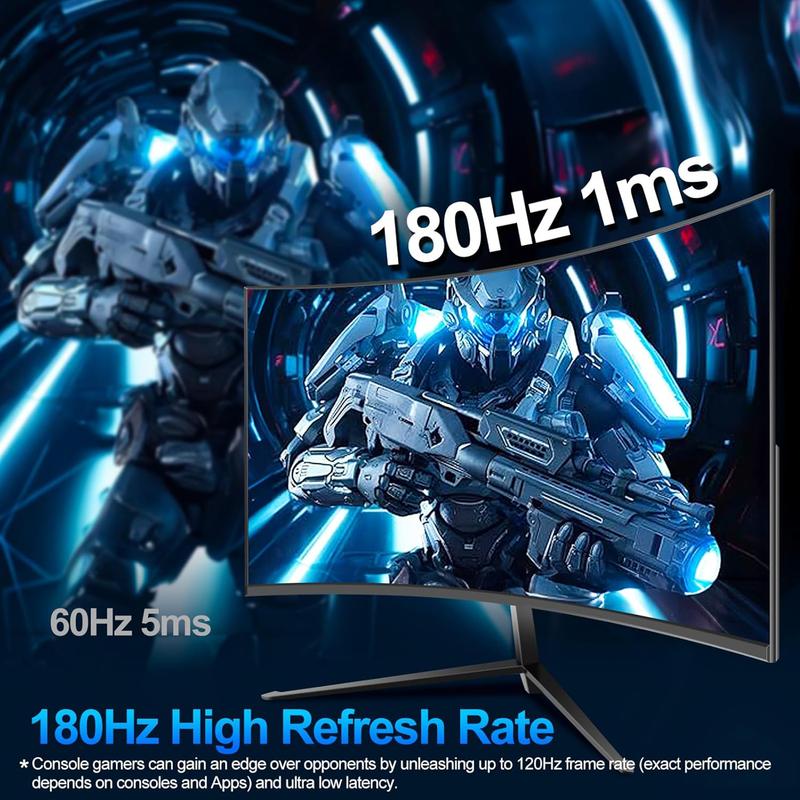 27 inch Curved Gaming Monitor,180Hz PC Monitor Full HD 1080P, Frameless 1800R Computer Display with FreeSync & Eye-Care Technology, Wall Mountable, DP, HDMI Port (Black)
