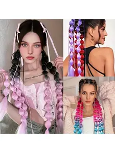 Bubble Ponytail Extensions 24 Inch Colored Hair Extensions with Hair Tie Colorful Bubble Ponytail Hair Extensions for Girls Festival Party,suitable Christmas Cosplay