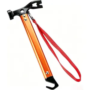 Carbon Steel Aluminum 12" Small Lightweight Three-in-One Functional Camping Tent Stake Hammer For Tent Stakes, Hiking Kit Orange