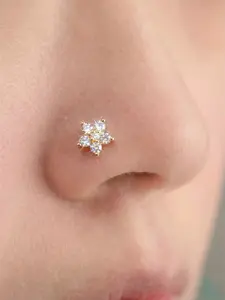 Women's Fashion Five-Petal Flower Synthetic Zircon Nose Stud, Vintage Elegant Style Unisex Accessory, Perfect for Daily Wear Party Gift