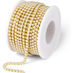Pearl Trim Close Chain 10 Yards 3.0MM Gold Pearl Beaded Cup Chain Applique Trim for Sewing Crafts DIY Jewelry Making Clothing Wedding Party Decoration