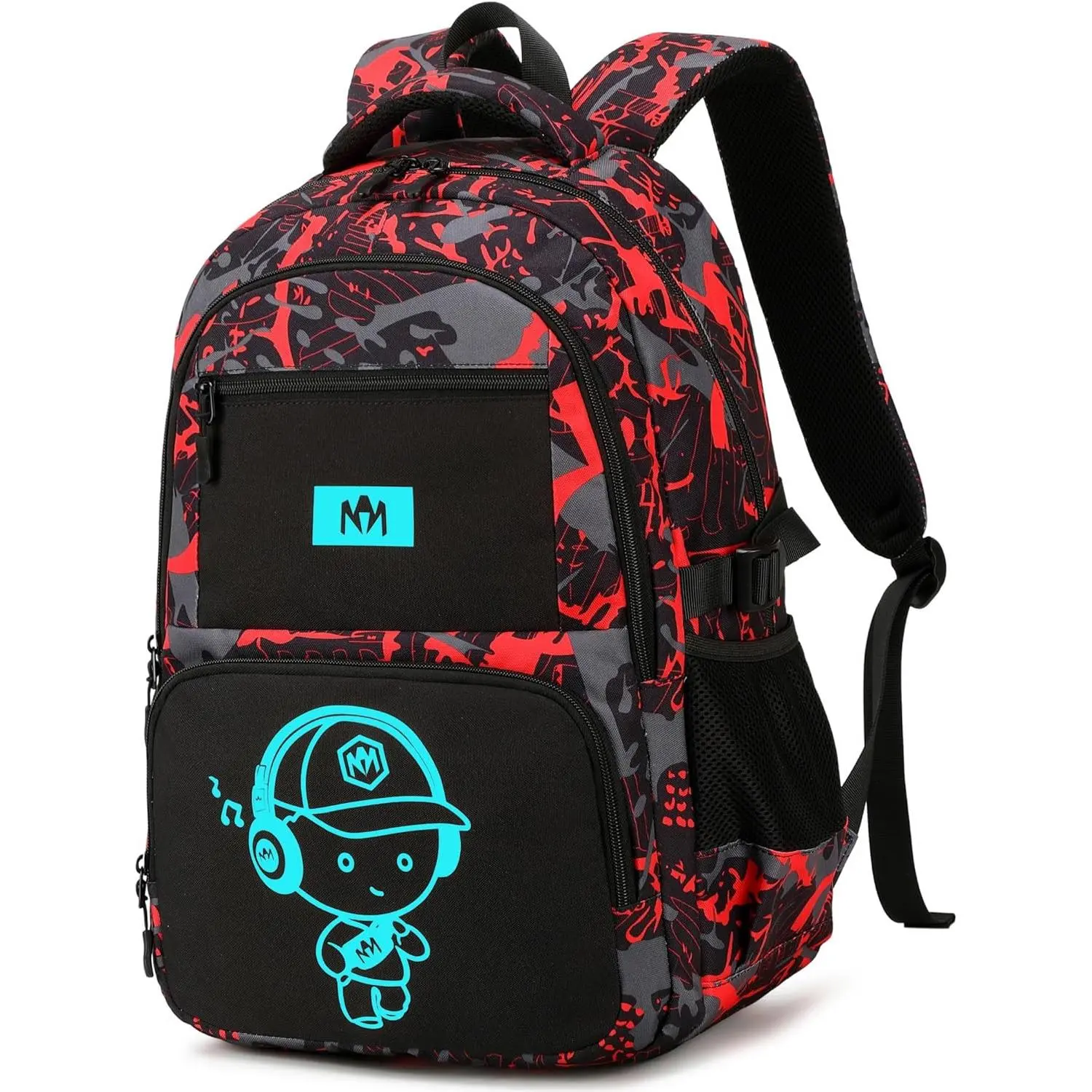 Backpack Boys Camo Bookbag Teens Elementary School Bag Daypack Travel  Pack Middle school (Boy-red doodle)