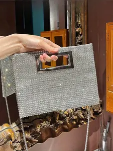 Women's Elegant Rhinestone Decorated Evening Bag, Exquisite Trendy Chain Strap Shoulder Bag, Fashionable Bag for Party Decoration