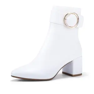 IDIFU Autumn Winter Women's Elegant Chunky Heel Ankle Boots Pointed Toe Metal Ring Zipper Short Boots - Need to go up half a size