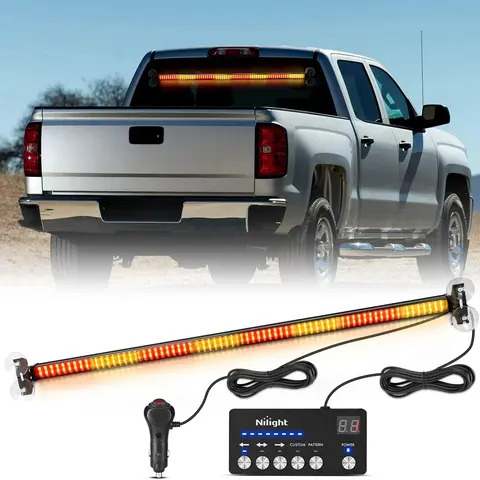 Nilight 144LED High Vis Strobe Light Kit - 12.4 ft ABS Vehicle Accessory with Controller, 10A Fuse Safe Amber-Red Warning Front/Rear Windshield Flasher for Plow Trucks, Construction Vehicles