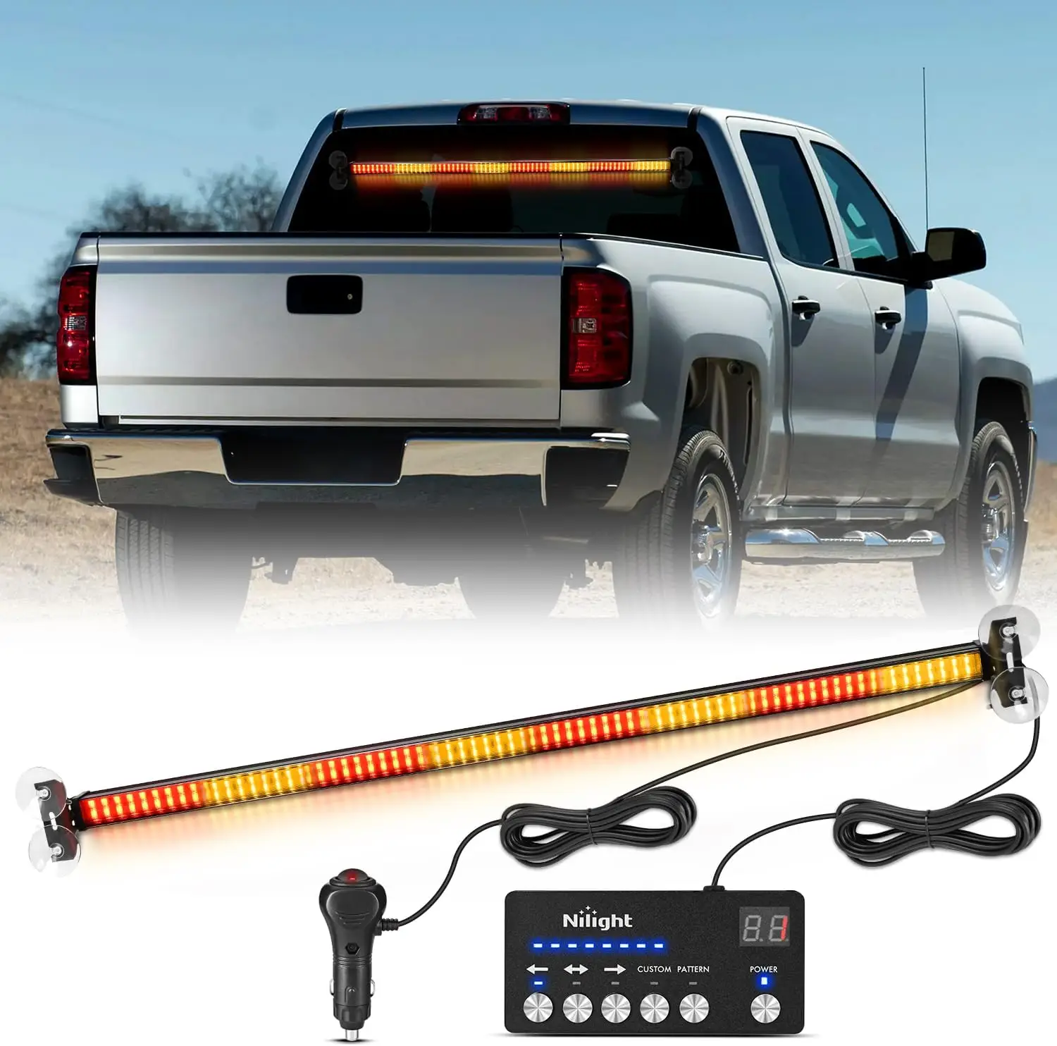 Nilight 144LED Traffic Advisor Strobe Light Bar with Controller Amber Red Emergency Warning Lights Hazard Interior Front/Rear Windshield Flashing Ligh