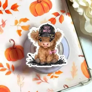 Hot Mess Highland Cow Phone Grip: Western Cowgirl Griptok, Pink Coquette Girly Cow