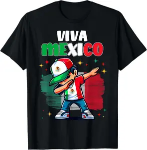 Viva Mexico Dabbing Mexican Boy Independence Day Boys Kids T-Shirt Pure Cotton Graphic Tees Menswear Top: Gifts for Men & Women
