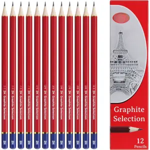 Graphite Professional Drawing Pencils - Set of 12 2H Pre-Sharpened Black Lead Pencils;  for Drawing, Sketching and Shading, Graphic and Fine Art