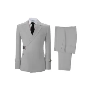 Mens Slim Fit 2pcs Suit Two Button Notched Lapel Solid Suit Jacket Pants Set Tuxedo For Prom Menswear Polyester business casual outfits  Top Viscose