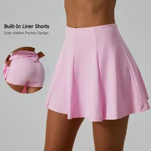 TimeOFF Women's High-Waisted Active Sport Skort - Built-In Liner Shorts, Side Hidden Pocket, Prevents Exposure, Secures Essentials, Ensures Comfort, Ideal for Tennis, Yoga, Casual Wear